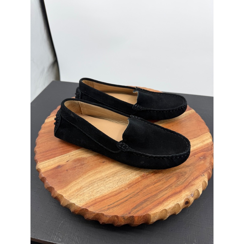 Quince genuine Suede Driving Loafers Women 6 Black Pebble Sole Slip On Flats